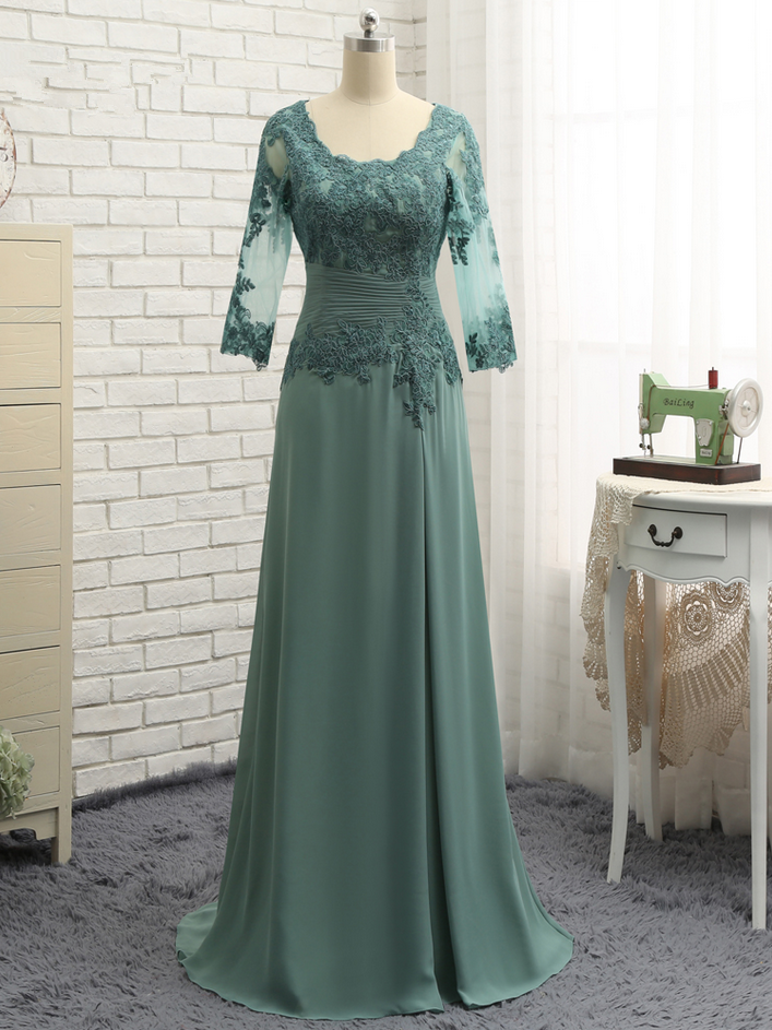 Green Mother Of The Bride Dresses A-line V-neck Chiffon Lace Wedding Party Dress Mother Dresses For Wedding