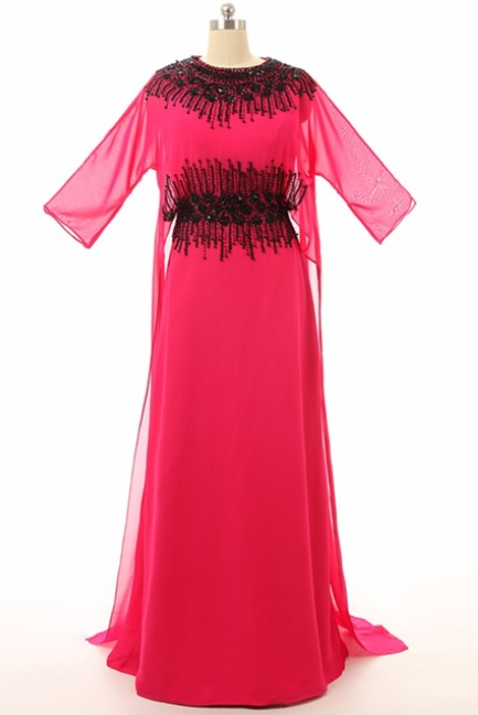A Line Beaded Kaftan Arabic Muslim Dubai Evening Dresses Long Gowns Robe De Soiree Zipper-up