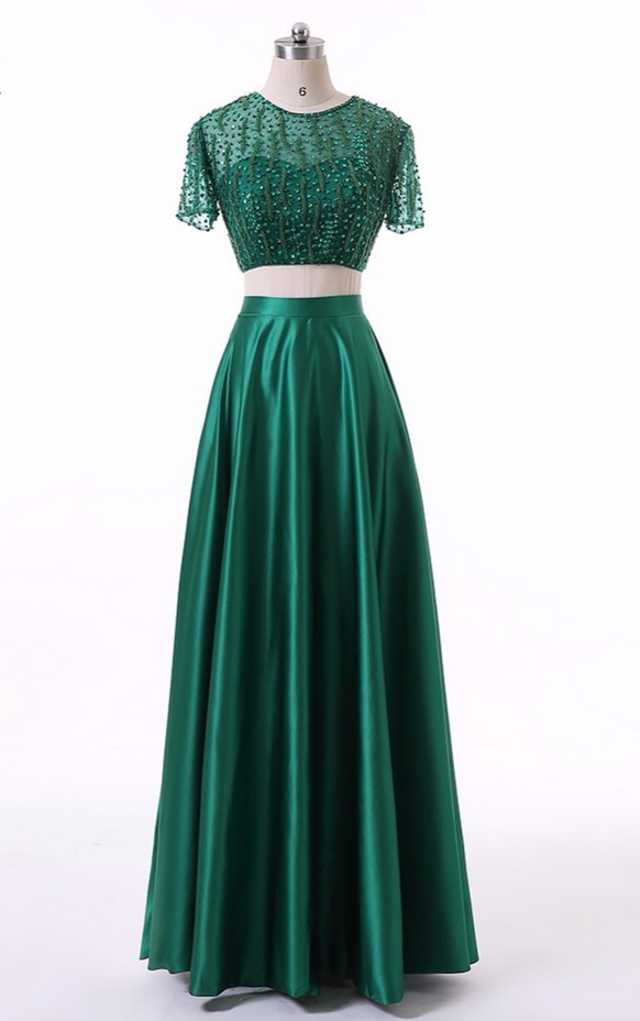 Elegant Custom Multi-color Green Short Evening Dresses New Autumn Zipper Back Beading 2 Pieces Crop Top Women Dress
