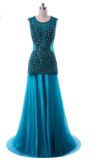 Mermaid Evening Dresses Backless Lace Beaded Sexy Long Robe De Soiree Blue Special Occasion Formal Gowns