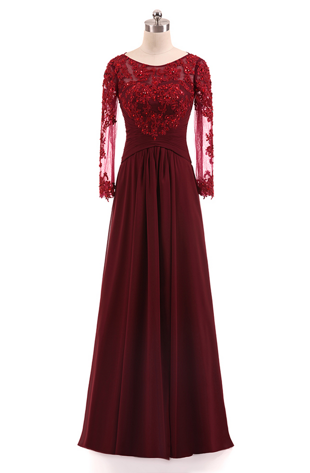 Long Evening Dress Appliques A Line Prom Gowns Long Sleeves Formal Evening Dresses