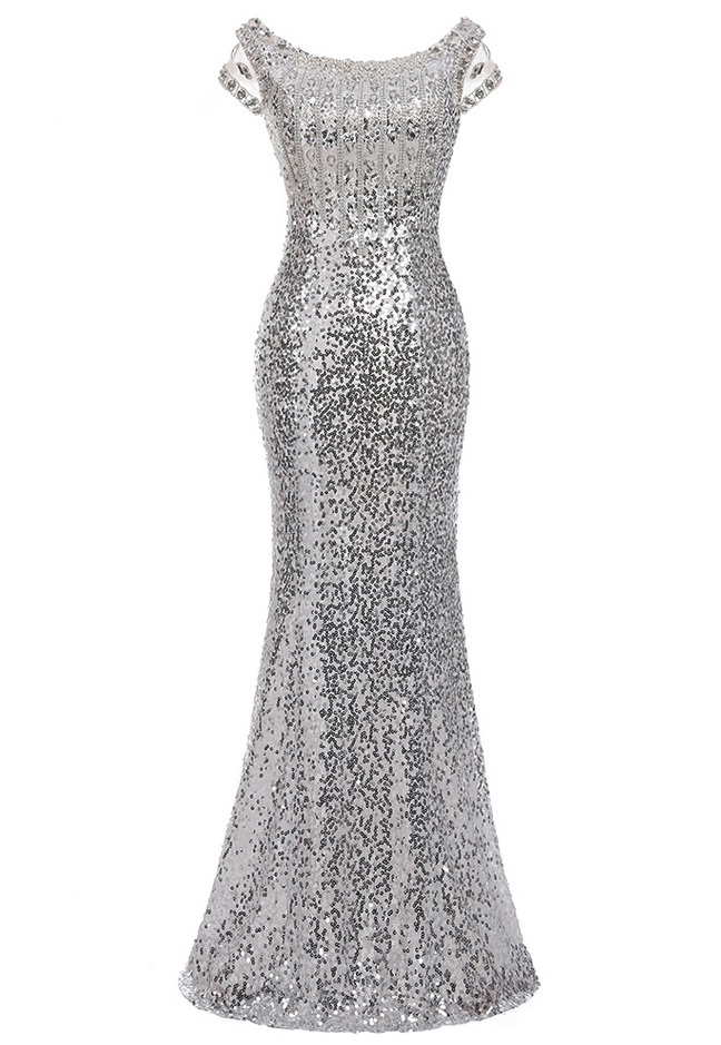 Long Mermaid Evening Dresses Silver Formal Prom Dress Sequins Evening Gowns Robe De Soiree Longue