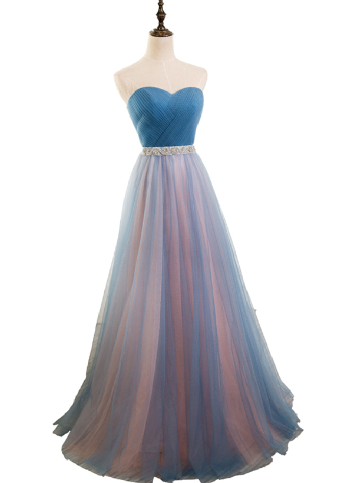 Imple Blue Tulle Strapless Sleeveless Long Bridesmaid Dresses Bridal Banquet Sexy Party Formal Gown Robe De Soiree