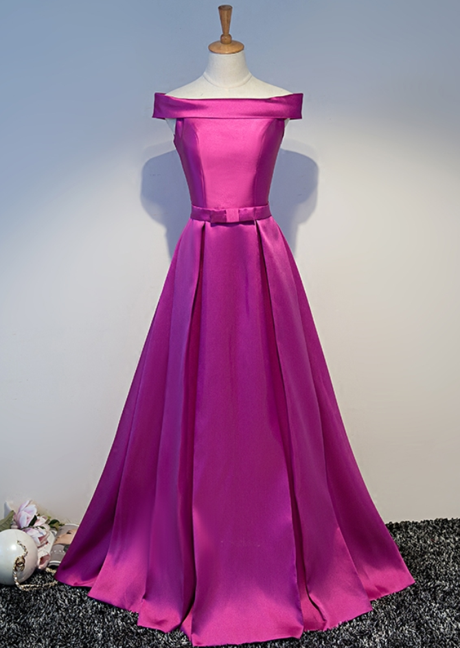 Simple Long Evening Dress The Bride Banquet Satin Boat Neck Off-the-shoulder Floor-length Sexy Party Gown Custom Made