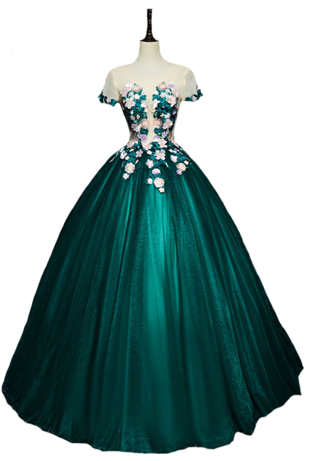 The Banquet Elegant Prom Dress Green Lace Flower Floor-length Evening Party Gown Formal Dresses Robe De Soiree