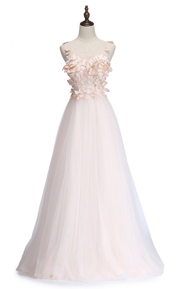 Sweet Light Pink Butterfly Evening Dress Bride Sleeveless Floor-length Banquet Formal Party Gowns Robe De Soiree
