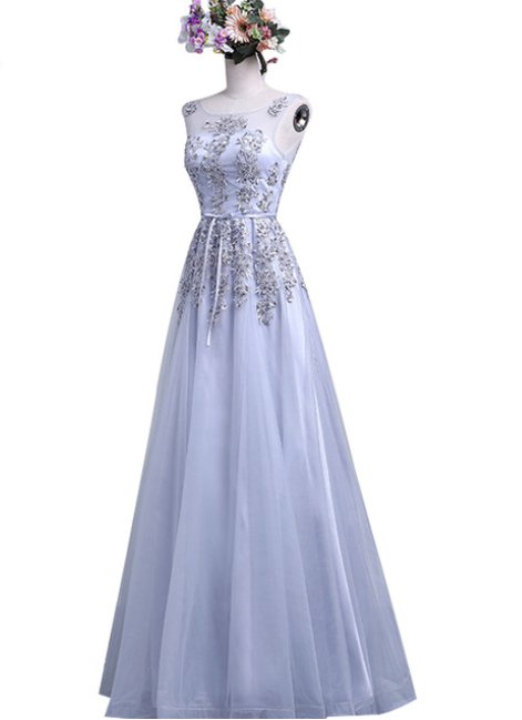 Banquet Long Bridesmaid Dresses Bridal Elegant Grey Lace Appliques Sleeveless Floor-length Party Prom Dress Vestidos