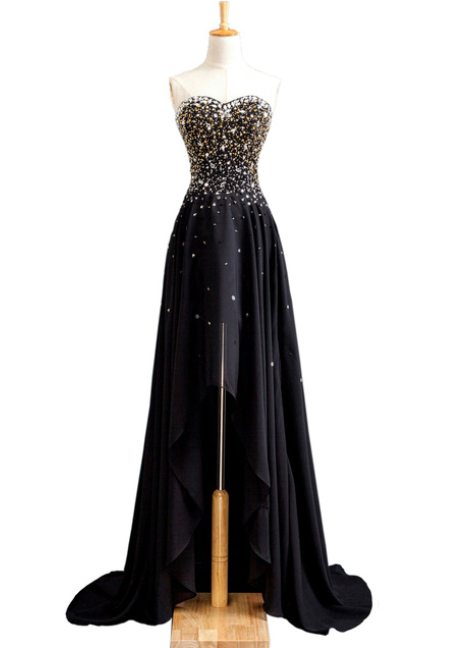 Banquet Evening Gown Sexy Slim Black Strapless Sleeveless Beading Short Front Back Long Prom Dress Catwalk Dress