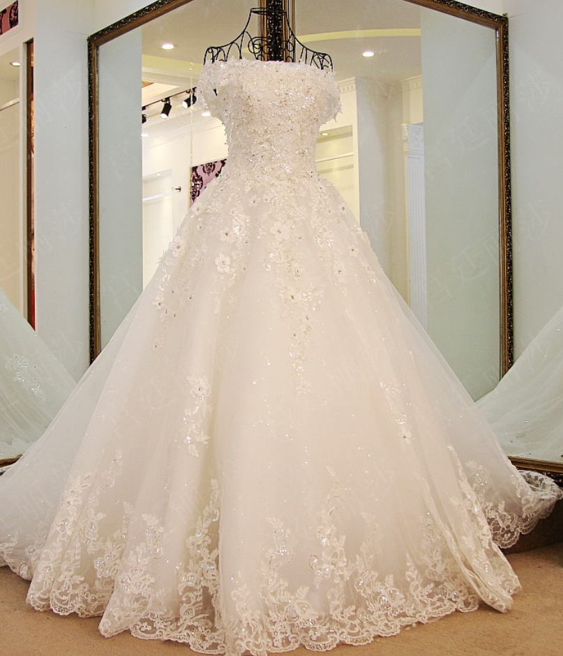 Lace Flower Crystal Beading A-line Wedding Dress The Bride Princess Romantic Banquet Long Formal Dress