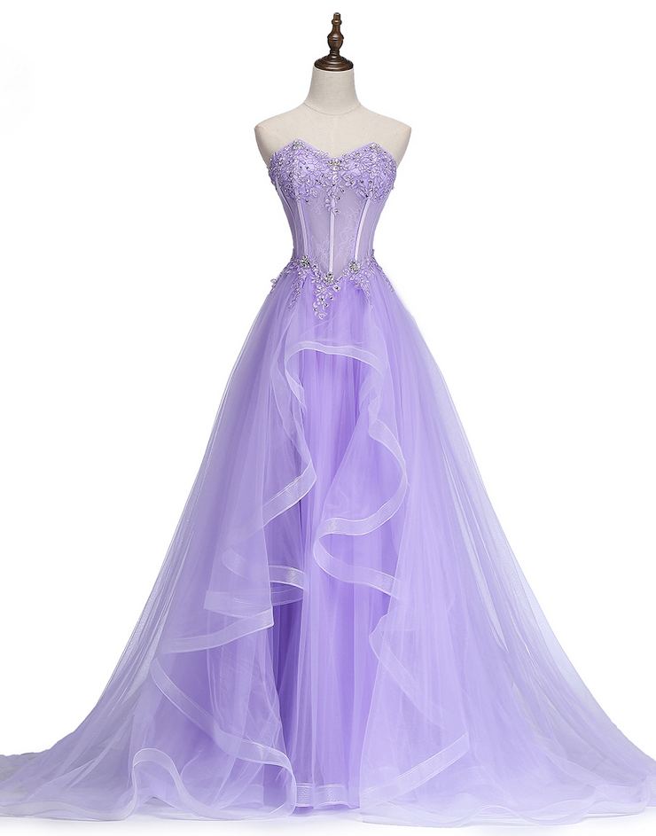 Sweet Banquet Light Purple Lace Long Evening Dress The Bride Elegant Strapless A-line Prom Formal Party Gown