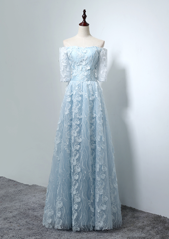 Evening Dress Sweet Light Blue Lace Flower Floor-length Long Prom Dresses The Bride Elegant Party Formal Own