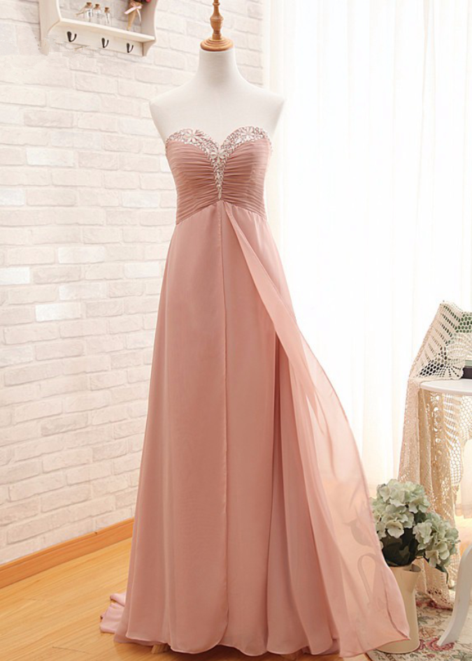 Sweetheart Jewel Embellished Chiffon A-line Floor-length Prom Dress, Evening Dress Featuring Lace-up Back