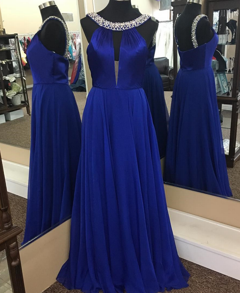 Royal Blue Prom Dress,halter Prom Dress,long Chiffon Prom Gowns,sexy Long Evening Dress