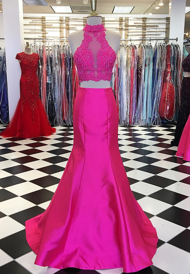 Pink Prom Dress,mermaid Dress,two Piece Prom Dress, 2 Piece Prom Dresses