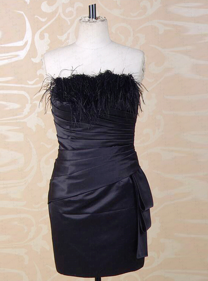 Short Black Dress Vestido De Festa Curto Feather Cocktail Dress