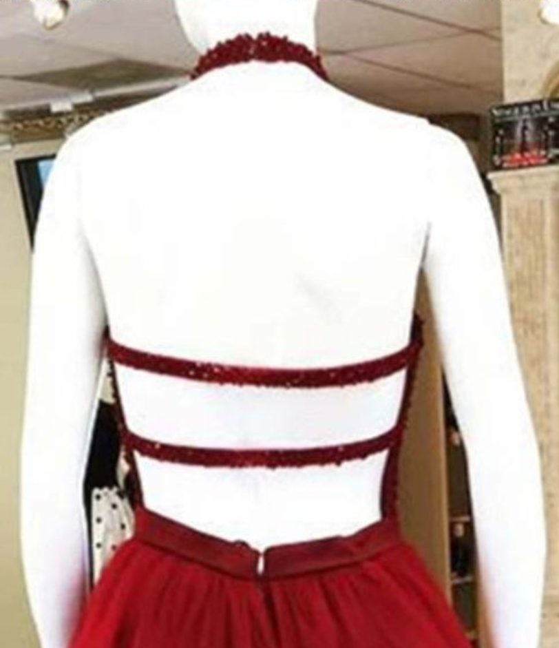 Sparkly Hi Lo Halter Beading Tulle Homecoming Dress, A Line Sequin Prom Dress UQH0010