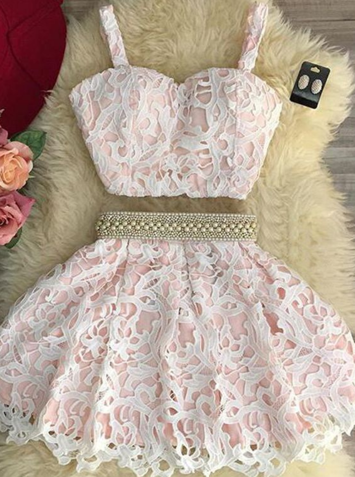 Adorable Two Piece A-line Lace Homecoming Dress/party Dress