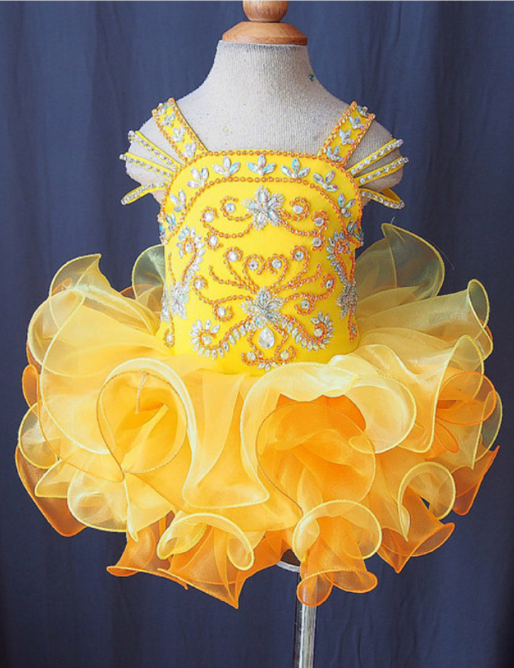 Flower Girl Dresses Ruffled Yellow Toddler Gir Dress With Beads Flower Girl Dresses For Weddings Girls Formal Party Dresses