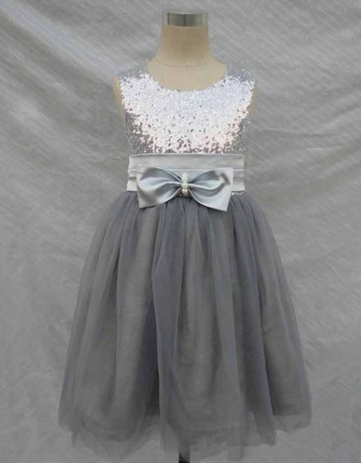 Flower Girl Dresses Grey Girl Pageant Dress With Bow Sash