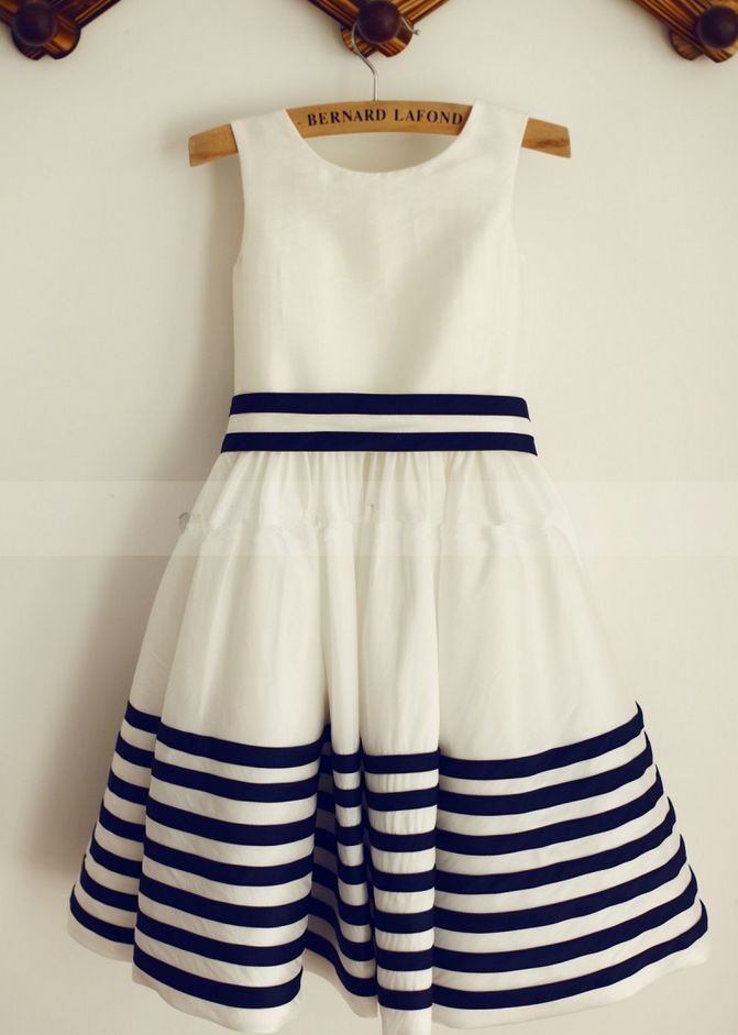 White Flower Girl Dress With Navy Blue Sash Bridesmaid Dresses Flower Girl  Dress With Navy Sash