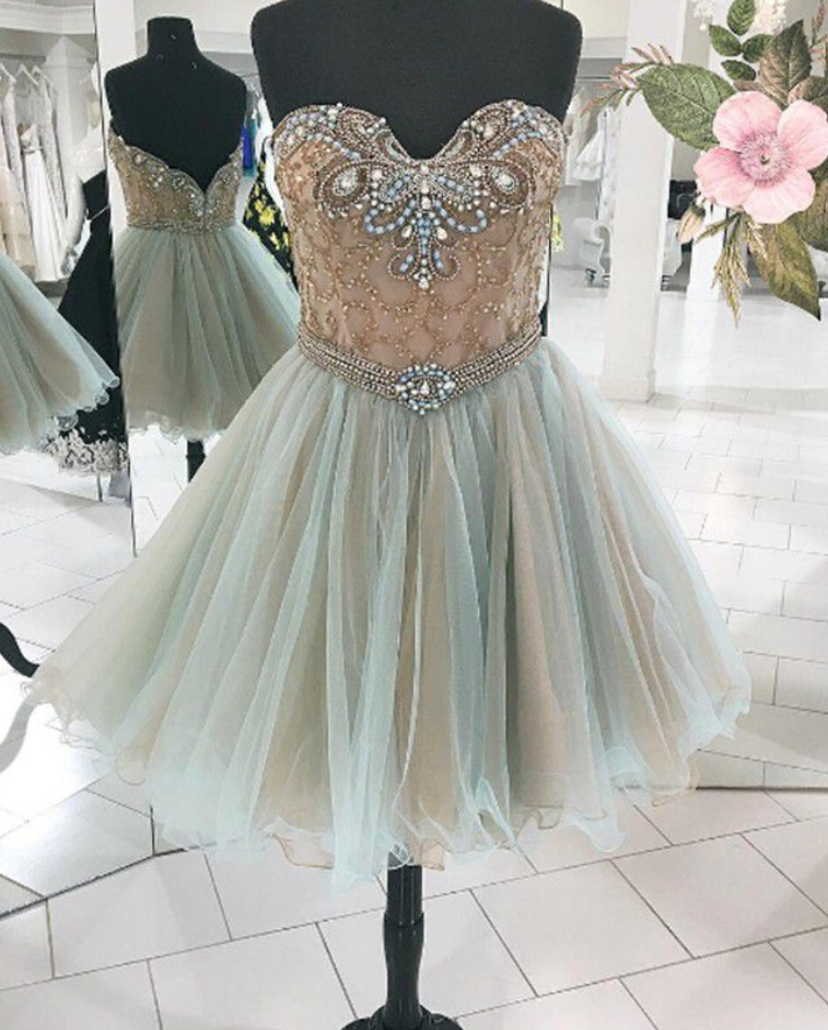 Homecoming Dresses Same As The Picture Sleeveless Tulle Zippers Beaded Knee-length Sweetheart Neckline A-line/column