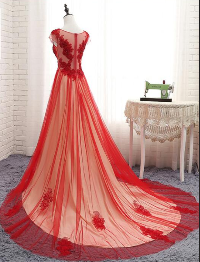 Red Tulle Gown, Red Formal Dress, Elegant Party Gowns on Luulla