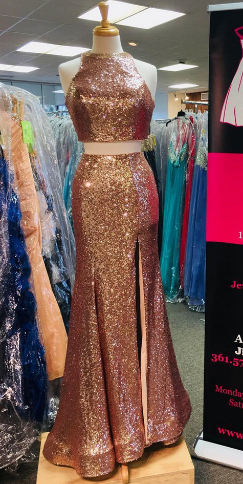 Two Pieces Prom Dress, Mermaid Prom Dress with Colorful Beads, D372