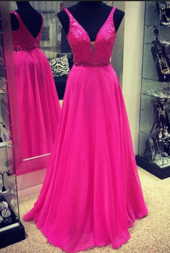 Pretty V Neck Pink Chiffon Ruffles Prom Evening Dress Y7875 main image 1