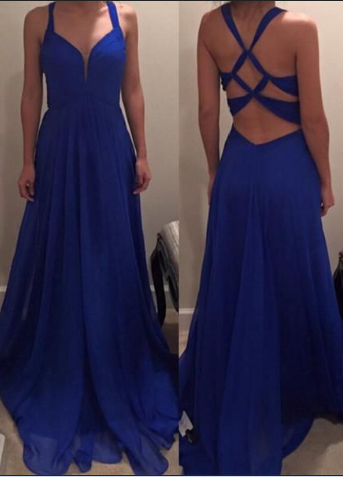 Sexy Royal Blue Color Prom Dress Evening Party Gown Cross Back on Luulla