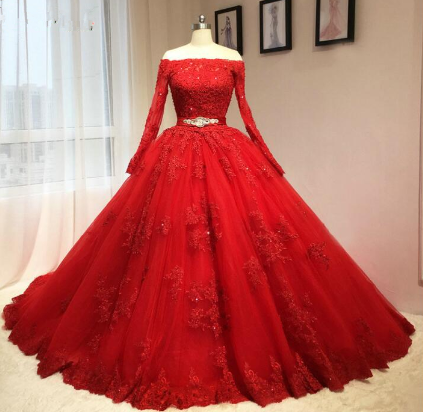 Lace Tulle Long Prom Dress,red Evening Dress,