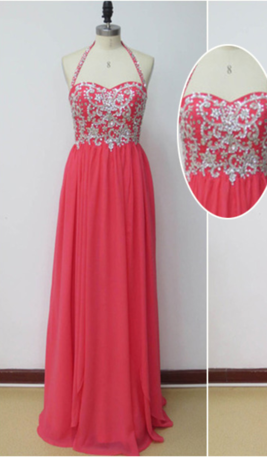 Charming Evening Dress，prom Dress For Prom, Appliques Chiffon Prom Dress,halter Prom Dress，dresses