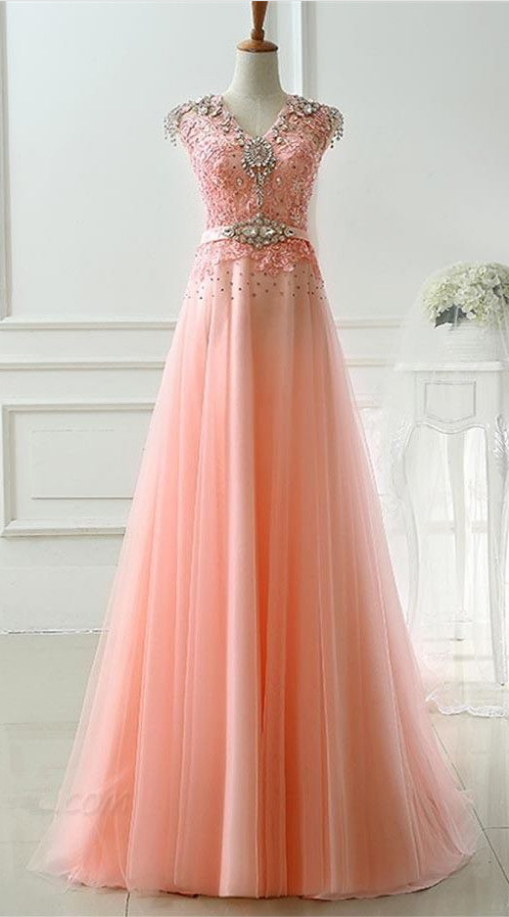 Pink Tulle Handmade High Quality Long Prom Dress, Pink Formal Dress, Prom Gowns