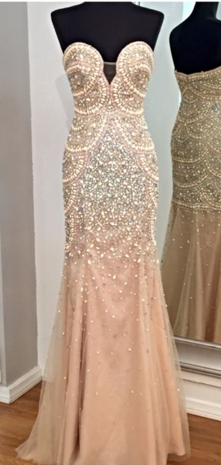 Champagne Prom Dresses,mermaid Prom Gowns,tulle Prom Dresses,beading Prom Dresses,mermaid Prom Gown,prom Dress,evening Gonw With Silver Beading