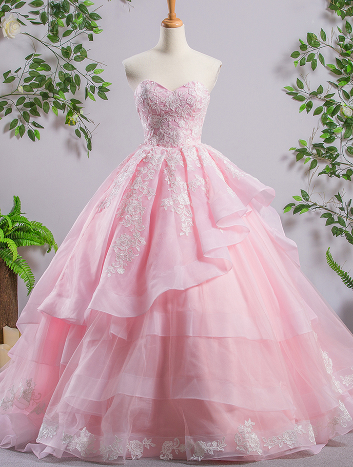 Sweetheart Pink A-line Wedding Dresses,lace Wedding Dress,evening Prom Dresses, Sweet 16 Dresses