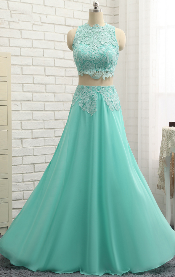A-line High Collar Prom Dress,chiffon Lace Prom Dresses,two Pieces Long Prom Gown ,evening Dresses, Evening Gown,prom Dresses, Evening Dresses