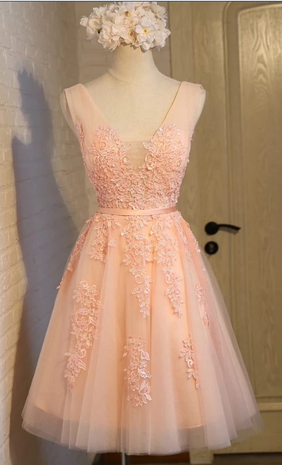 Lace Appliques Bridesmaid Dress,coral Bridesmaid Dress,women's Party Dress,short Homecoming Dress,short Prom Gowns