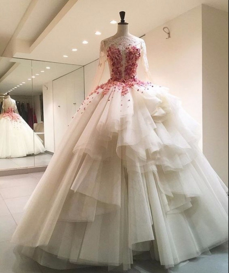 Floral Wedding Dresses,illusion Wedding Dress,bodice Wedding Dresses,fashion Bridal Dress,sexy Party Dress, Style Evening Dress