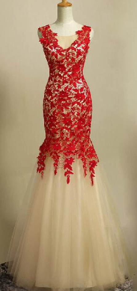 Sexy Lace Prom Dresses,mermaid Lace Women Evening Dress,formal Gown Red Prom Dress
