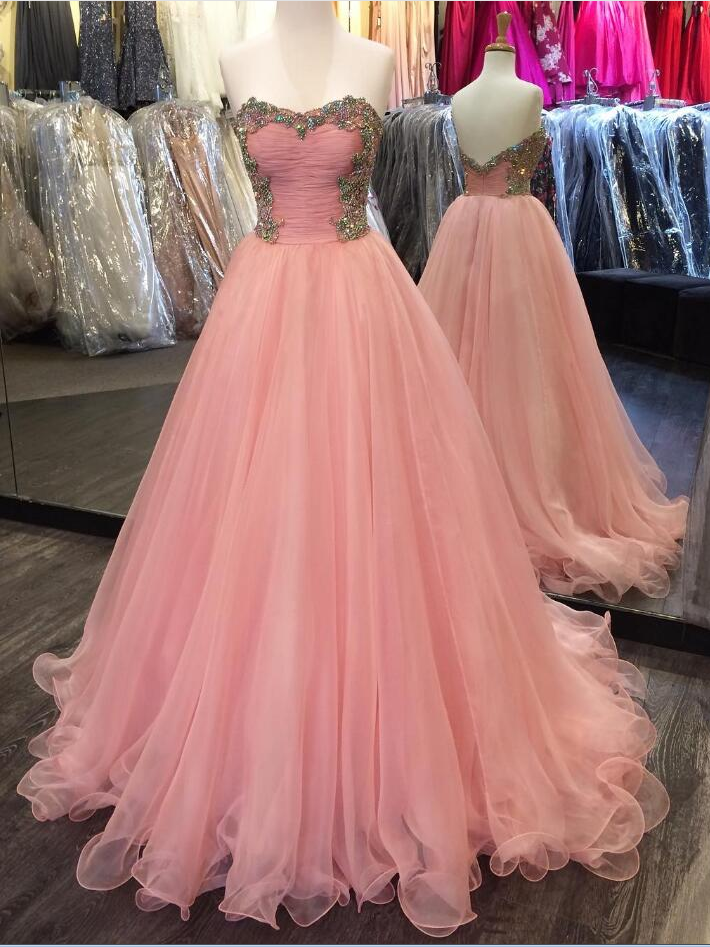Beauty Colorful Beading Prom Dress,chiffon Sweetheart Puffy Organza Prom Dresses Long
