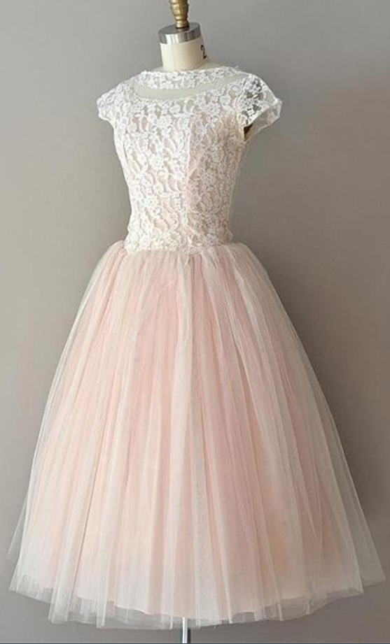 Gown Pink Homecoming Dresses Zipper-up Capped Sleeves Tulle Round Neck Mini Homecoming Dress