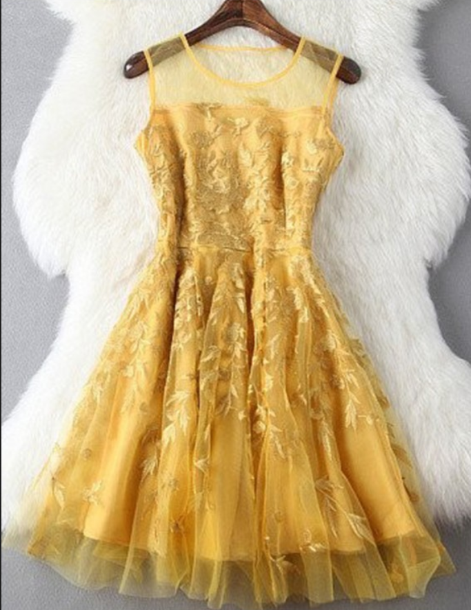 A-line/column Golden Homecoming Dresses Zipper-up Sleeveless Appliqued Jewels Above-knee Homecoming Dress