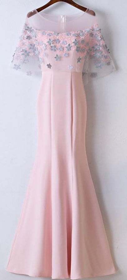 Elegent Pink Prom Dress, Tulle Prom Dress, Long Evening Dress