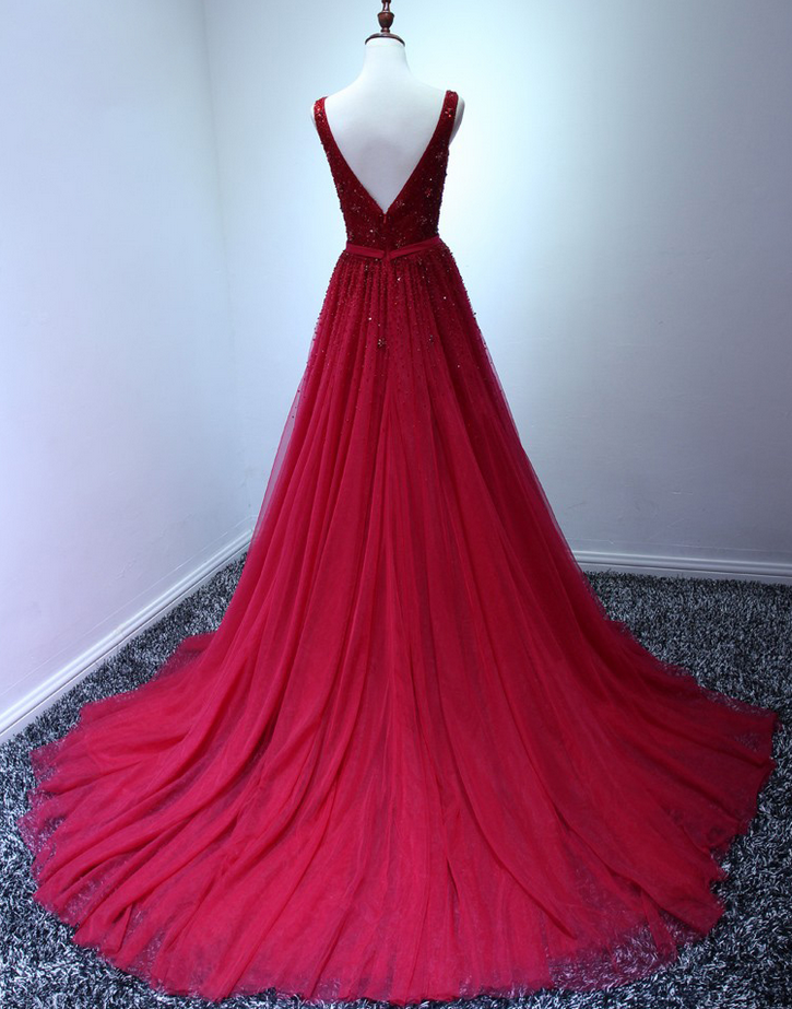 A-Line Pleated Tulle Floor-Length Dress Burgundy Plus Size