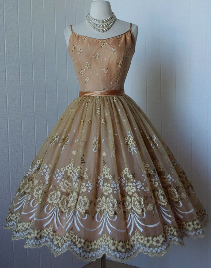 Vintage Spaghetti Straps Lace A Line Formal Homecoming Dress Cocktail Dress Y9639 main image 1