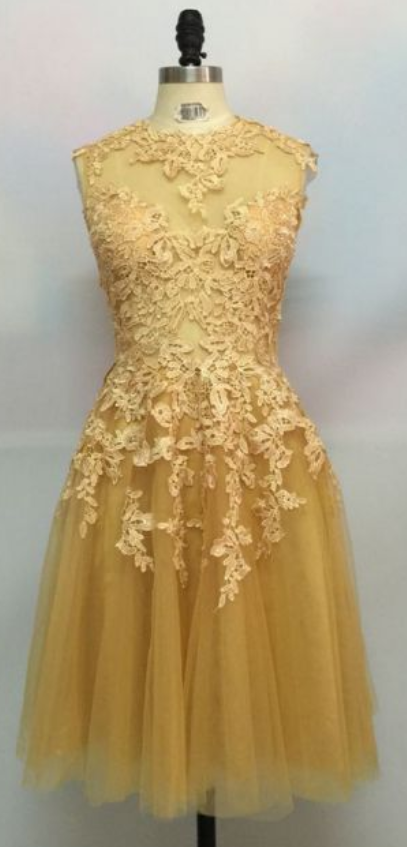 O Neck Party Dresses, Short Prom Dresses, 2018 Homecoming Dress Cute Dress Short Prom Dress Party Dress ,gold Tulle Short Prom Dress Party