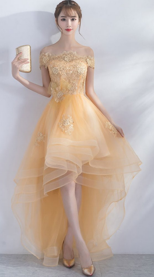 Cute Champagne, Tulle ,high Low Prom Dress, Champagne Homecoming Dress ,custom Made ,2018 Fashion