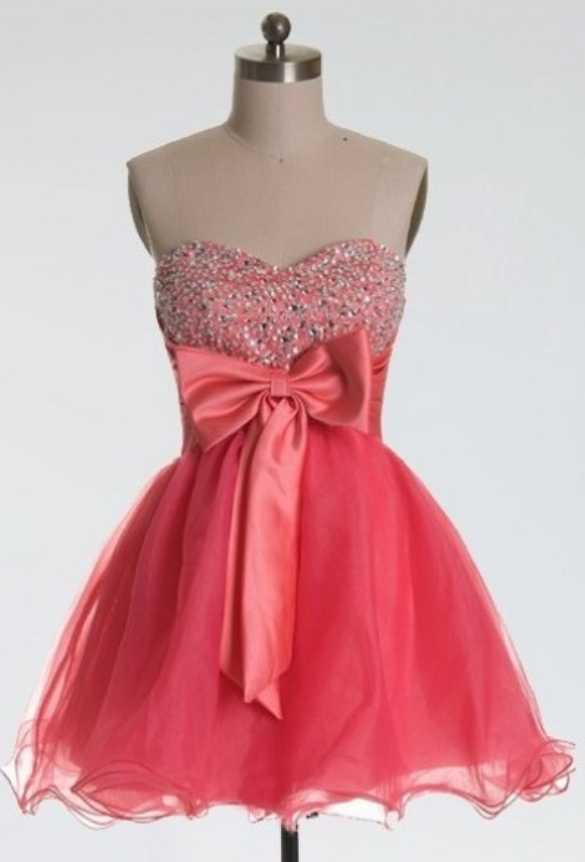 A Lines Coral Homecoming Dresses Hollow Sleeveless Beaded Sweetheart Neckline Above Knee Homecoming Dress