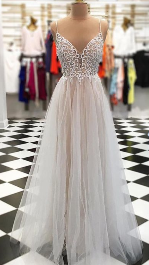 Gorgeous Long Tulle Prom Dress, Spaghetti Straps Prom Dresses, Long Gown , Evening Gowns
