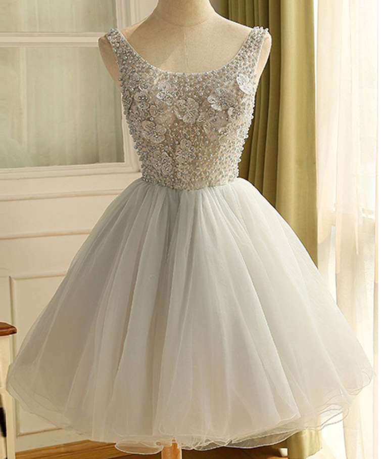Backless Homecoming Dresses, Homecoming Dresses A-line Scoop Short Mini Tulle Short Prom Dress