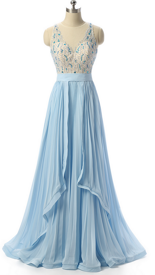 Sky Blue Prom Dresses,beaded Prom Dress,formal Women Evening Dresses